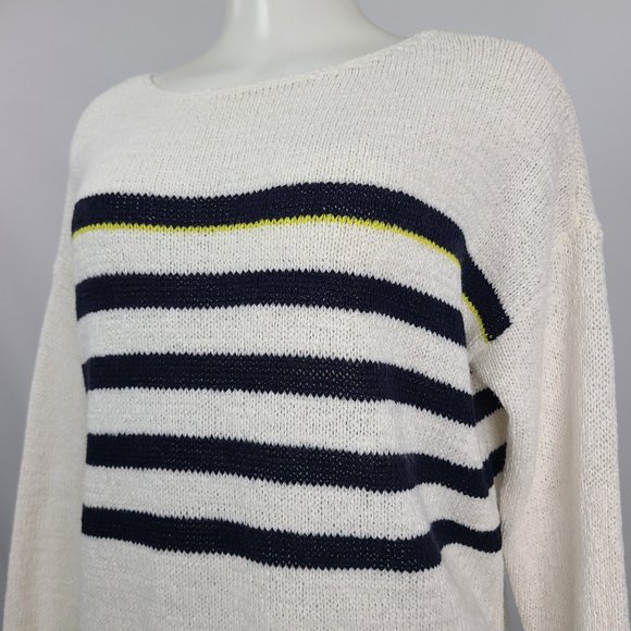 LOFT Cream and Navy Striped Sweater - Picture 3 of 12